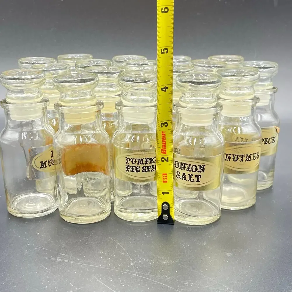 Vintage Spice Apothecary Jars Clear Glass Bottles Lot of 17 MCM